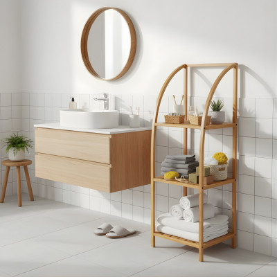 Estantería Arqueada en Bambú con 3 Niveles Canoply 110.5x37x35cm Thinia Home Estanterías 6