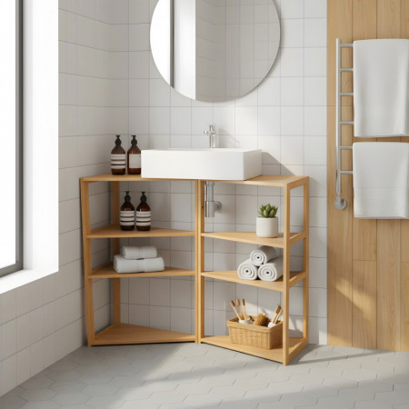 Estantería Esquinera en Bambú con 3 Niveles Canoply 80x36.5x33.5cm Thinia Home Estanterías 7