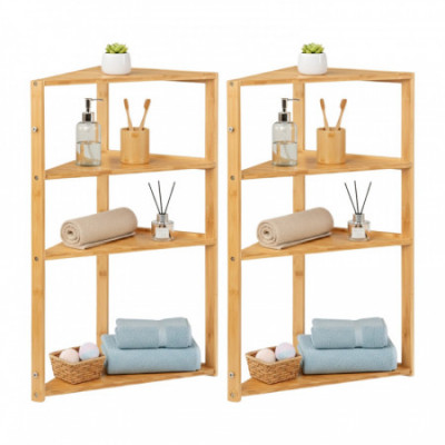 Pack 2 Estanterías Esquineras en Bambú con 3 Niveles Canoply 80x36.5x33.5cm Thinia Home Estanterías 1
