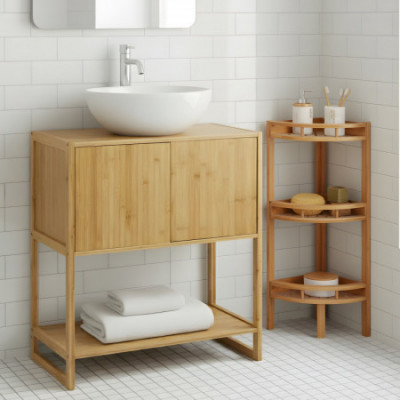 Estantería Rinconera en Bambú con 3 Niveles Canoply 85x29x29cm Thinia Home Estanterías 5