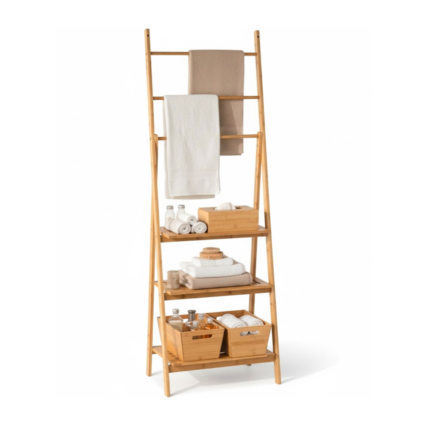Toallero de Pie con Estantes en Bambú Canoply 152x53.2x32.4cm Thinia Home Ordenación Baño 1