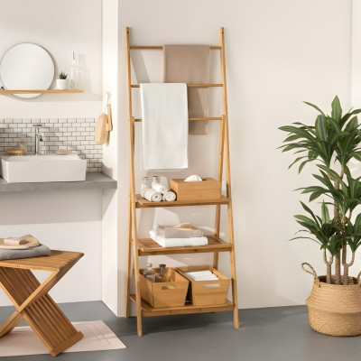Toallero de Pie con Estantes en Bambú Canoply 152x53.2x32.4cm Thinia Home Ordenación Baño 6