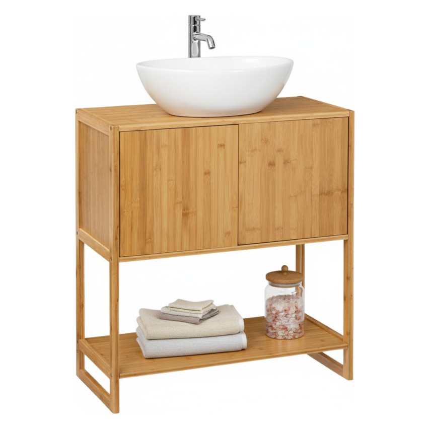 Mueble para Lavabo en Bambú con 3 Niveles Canoply 80x33.5x69.5cm Thinia Home Cajoneras 1