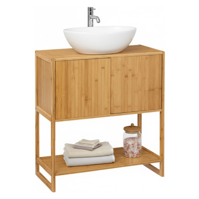 Waschtischunterschrank aus Bambus mit 3 Ebenen von Canoply 80x33.5x69.5cm Thinia Home