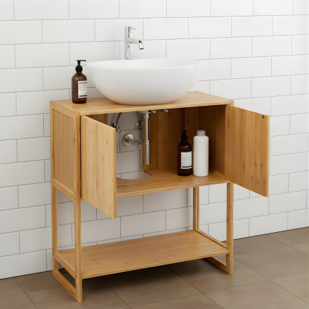 Waschtischunterschrank aus Bambus mit 3 Ebenen von Canoply 80x33.5x69.5cm Thinia Home
