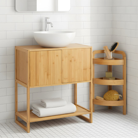 Waschtischunterschrank aus Bambus mit 3 Ebenen von Canoply 80x33.5x69.5cm Thinia Home