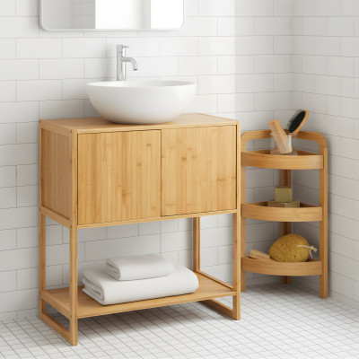Waschtischunterschrank aus Bambus mit 3 Ebenen von Canoply 80x33.5x69.5cm Thinia Home