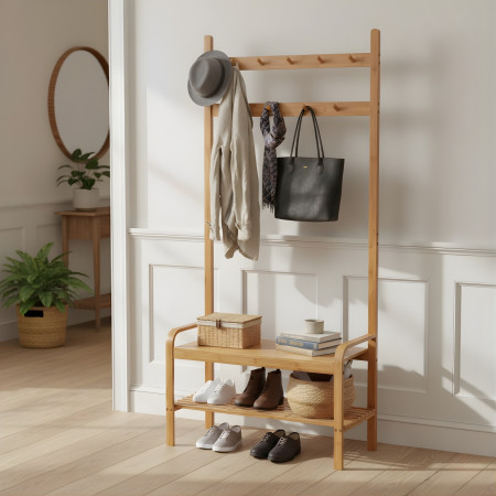 Perchero con Banco y Zapatero en Bambú Canoply 170x73.5x34.5cm Thinia Home Percheros 5