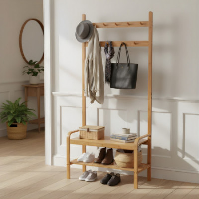 Perchero con Banco y Zapatero en Bambú Canoply 170x73.5x34.5cm Thinia Home Percheros y Zapateros 5
