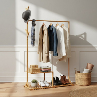 Perchero con Zapatero en Bambú Canoply 169x107x40cm Thinia Home Percheros y Zapateros 6