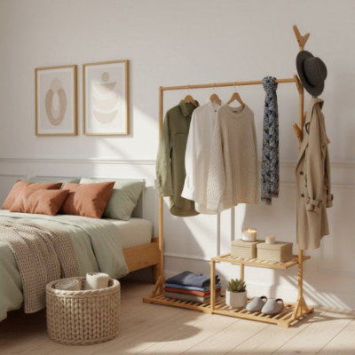 Perchero con Zapatero en Bambú Canoply 169x107x40cm Thinia Home Percheros y Zapateros 7