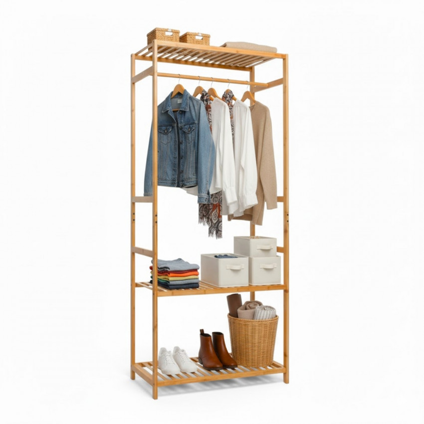 Perchero con Zapatero en Bambú Canoply 160x68x36cm Thinia Home Percheros y Zapateros 1