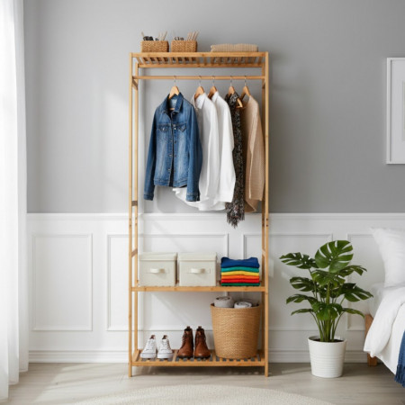 Perchero con Zapatero en Bambú Canoply 160x68x36cm Thinia Home Percheros y Zapateros 5