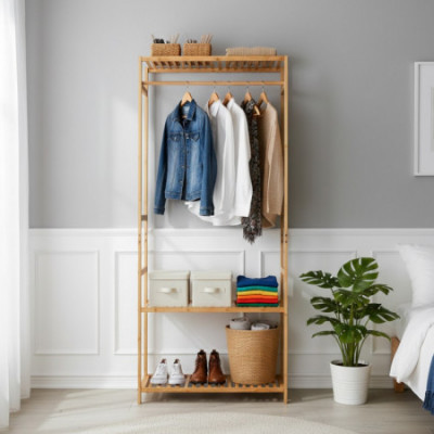 Perchero con Zapatero en Bambú Canoply 160x68x36cm Thinia Home Percheros y Zapateros 5