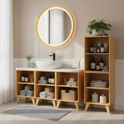 Pack 2 Muebles Modulares en Bambú con 2 Niveles Canoply 70x45x35cm Thinia Home Cómodas y Cajoneras 7