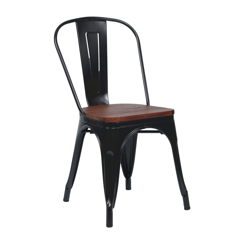 Silla Apilable Industrial de Acero y Madera 45x45x85cm 7house Sillas de Comedor 1