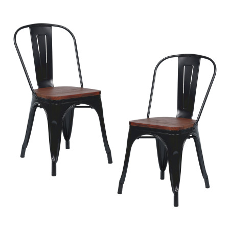 Pack 2 Sillas Apilables Industriales de Acero y Madera 45x45x85cm Thinia Home Mobiliario Hostelería Interior 1
