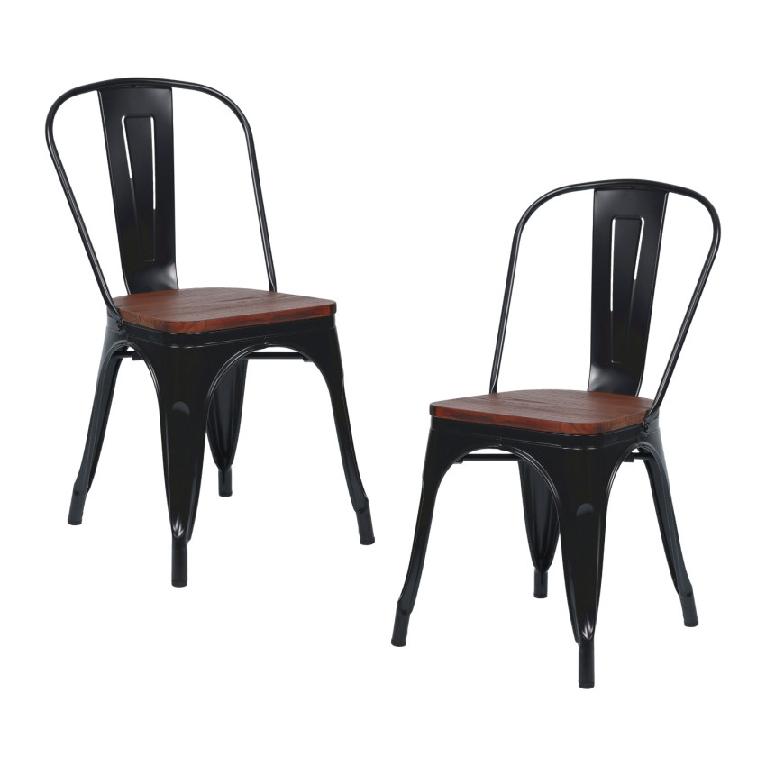 Pack 2 Sillas Apilables Industriales de Acero y Madera 45x45x85cm Thinia Home Mobiliario Hostelería Interior 1
