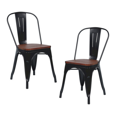Pack 2 Sillas Apilables Industriales de Acero y Madera 45x45x85cm Thinia Home Mobiliario Hostelería Interior 1