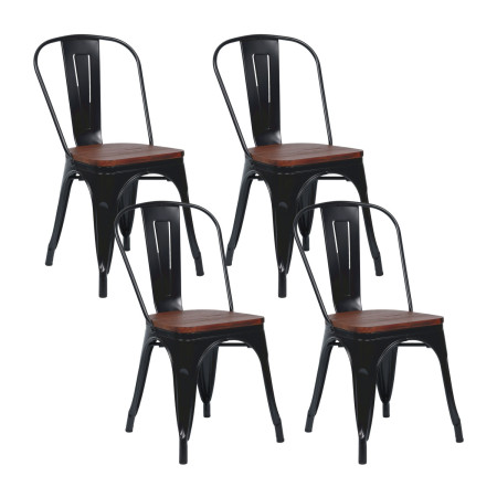 Pack 4 Sillas Apilables Industriales de Acero y Madera 45x45x85cm Thinia Home Mobiliario Hostelería Interior 1