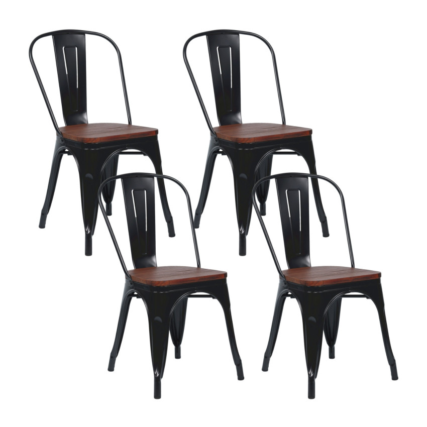 Pack 4 Sillas Apilables Industriales de Acero y Madera 45x45x85cm Thinia Home Mobiliario Hostelería Interior 1