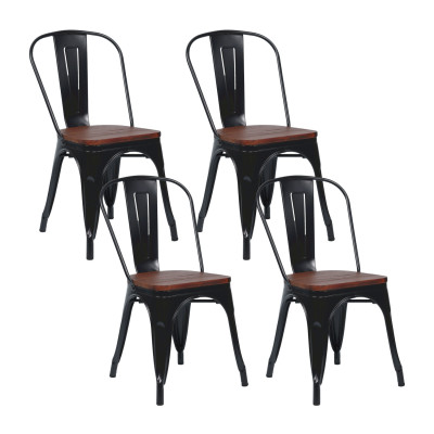Pack 4 Sillas Apilables Industriales de Acero y Madera 45x45x85cm Thinia Home Mobiliario Hostelería Interior 1
