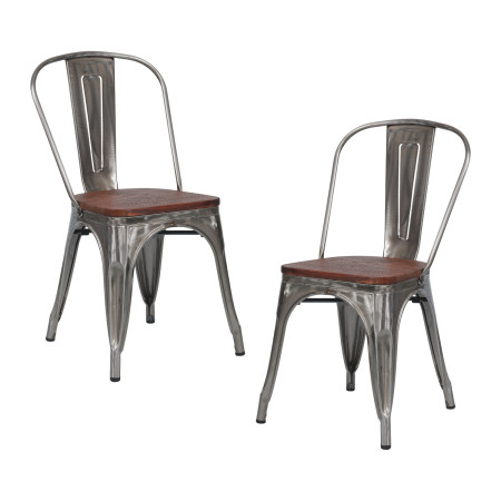 Pack 2 Sillas Apilables Industriales de Acero y Madera 45x45x85cm Thinia Home Mobiliario Hostelería Interior 1