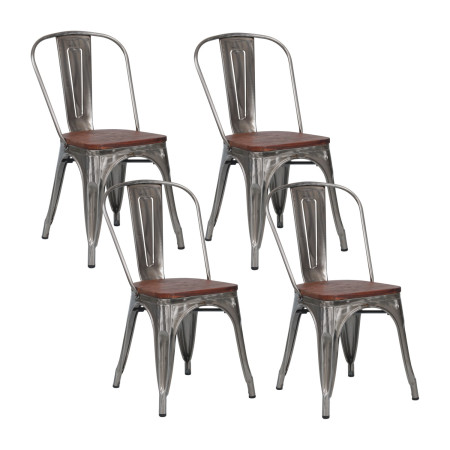 Lot de 4 chaises empilables industrielles en acier et en bois, 45 x 45 x 85 cm Thinia Home