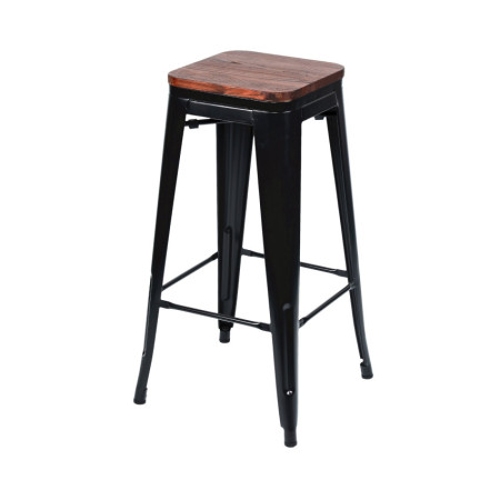 Taburete Medio Industrial Apilable de Acero y Madera 43x43x76cm 7house Taburetes 1