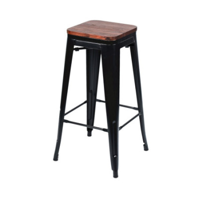 Taburete Medio Industrial Apilable de Acero y Madera 43x43x76cm 7house Taburetes 1