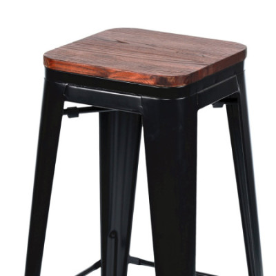 Taburete Medio Industrial Apilable de Acero y Madera 43x43x76cm 7house Taburetes 2