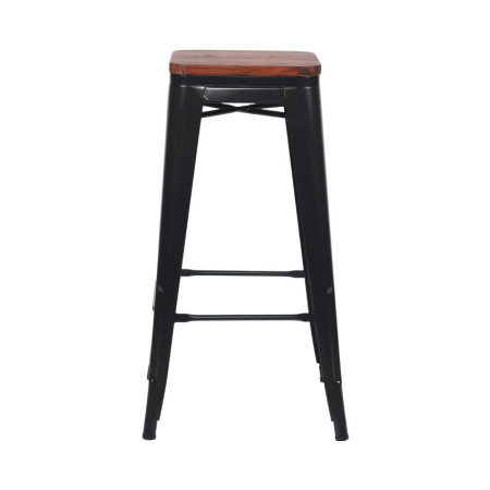 Taburete Medio Industrial Apilable de Acero y Madera 43x43x76cm 7house Taburetes 4