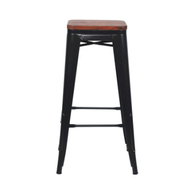 Taburete Medio Industrial Apilable de Acero y Madera 43x43x76cm 7house Taburetes 4