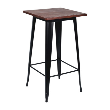 Mesa alta quadrada industrial em madeira e aço 60x60x105cm 7house