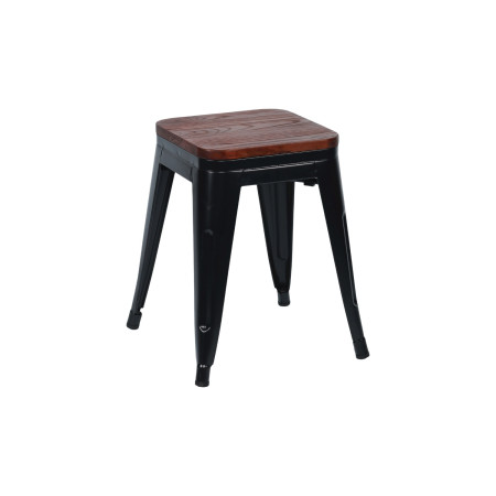 Taburete Bajo Industrial Apilable de Acero y Madera 38x38x46cm Thinia Home Taburetes 1