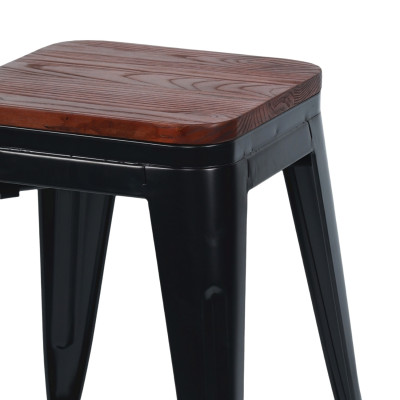 Taburete Bajo Industrial Apilable de Acero y Madera 38x38x46cm Thinia Home Taburetes 2