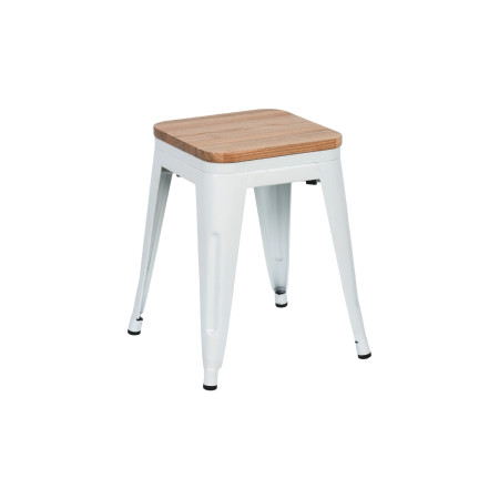 Taburete Bajo Industrial Apilable de Acero y Madera 38x38x46cm Thinia Home Taburetes 1