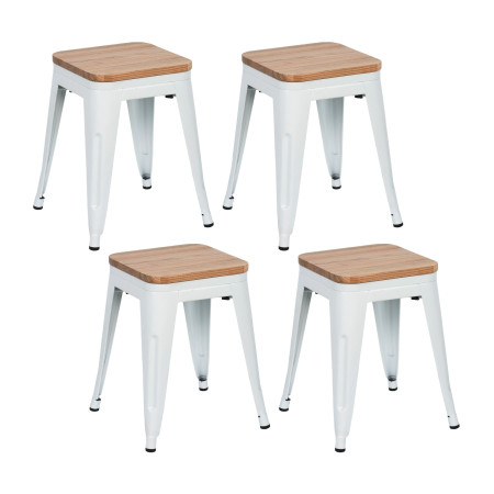 Pack 4 Taburetes Bajos Industriales Apilables de Acero y Madera 38x38x46cm Thinia Home Taburetes 1