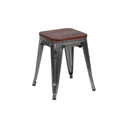 Taburete Bajo Industrial Apilable de Acero y Madera 38x38x46cm Thinia Home Taburetes 1