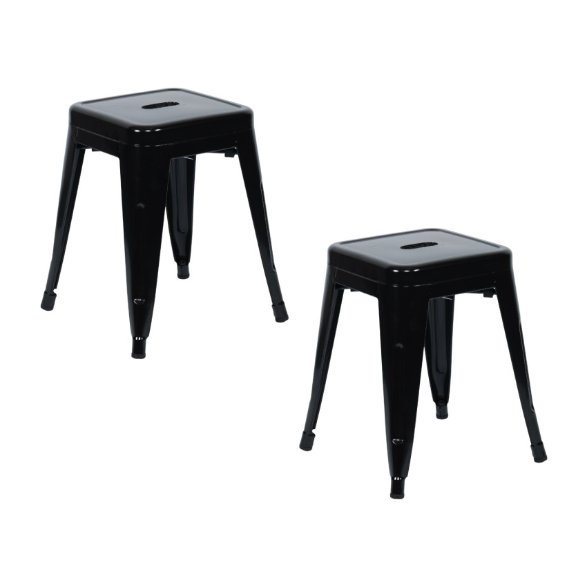 Pack 2 Taburetes Bajos Industriales Apilables de Acero 38x38x46cm Thinia Home Taburetes 1
