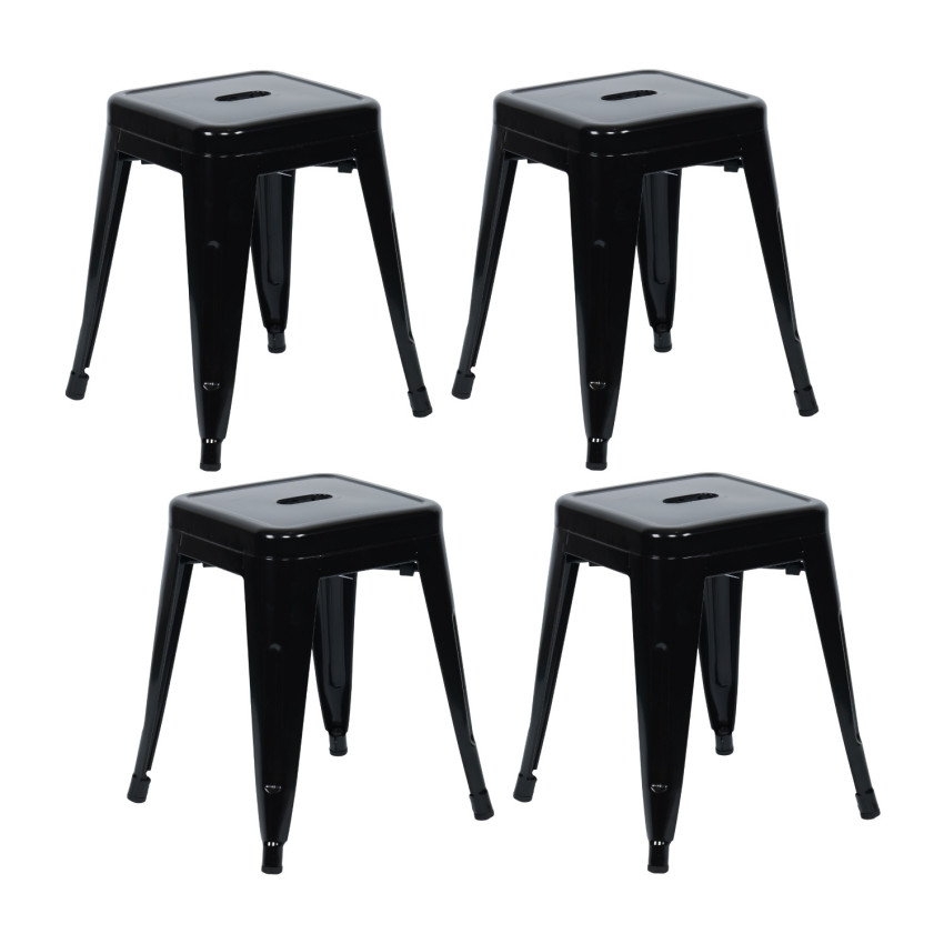 Pack 4 Taburetes Bajos Industriales Apilables de Acero 38x38x46cm Thinia Home Taburetes 1