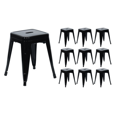 Pack 10 Taburetes Bajos Industriales Apilables de Acero 38x38x46cm Thinia Home Taburetes 1