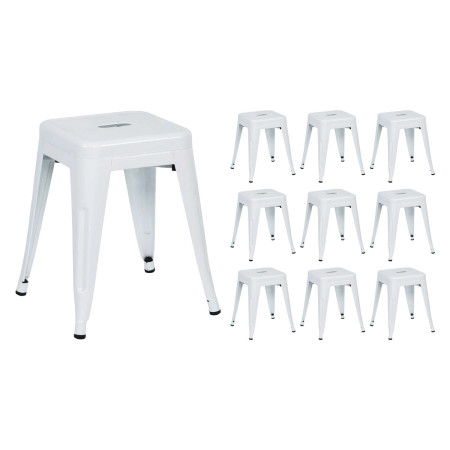 Pack 10 Taburetes Bajos Industriales Apilables de Acero 38x38x46cm Thinia Home Taburetes 1