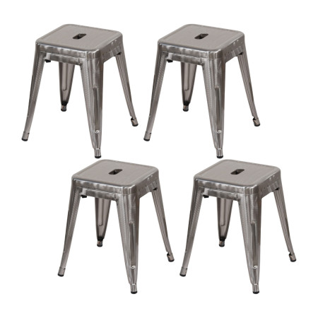 Pack 4 Taburetes Bajos Industriales Apilables de Acero 38x38x46cm Thinia Home Taburetes 1