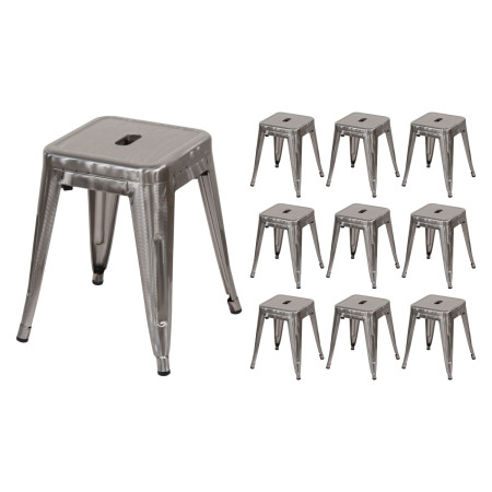 Pack 10 Taburetes Bajos Industriales Apilables de Acero 38x38x46cm Thinia Home Taburetes 1