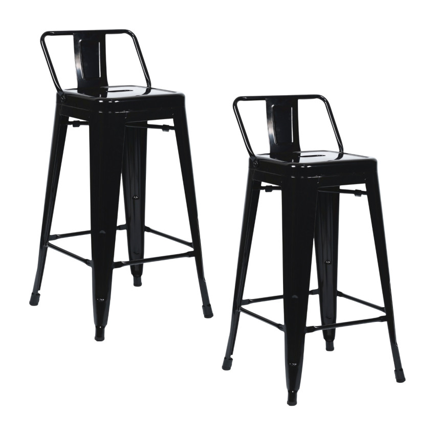 Pack 2 Taburetes Altos Industriales Apilables de Acero 41x41x85cm Thinia Home Taburetes 1