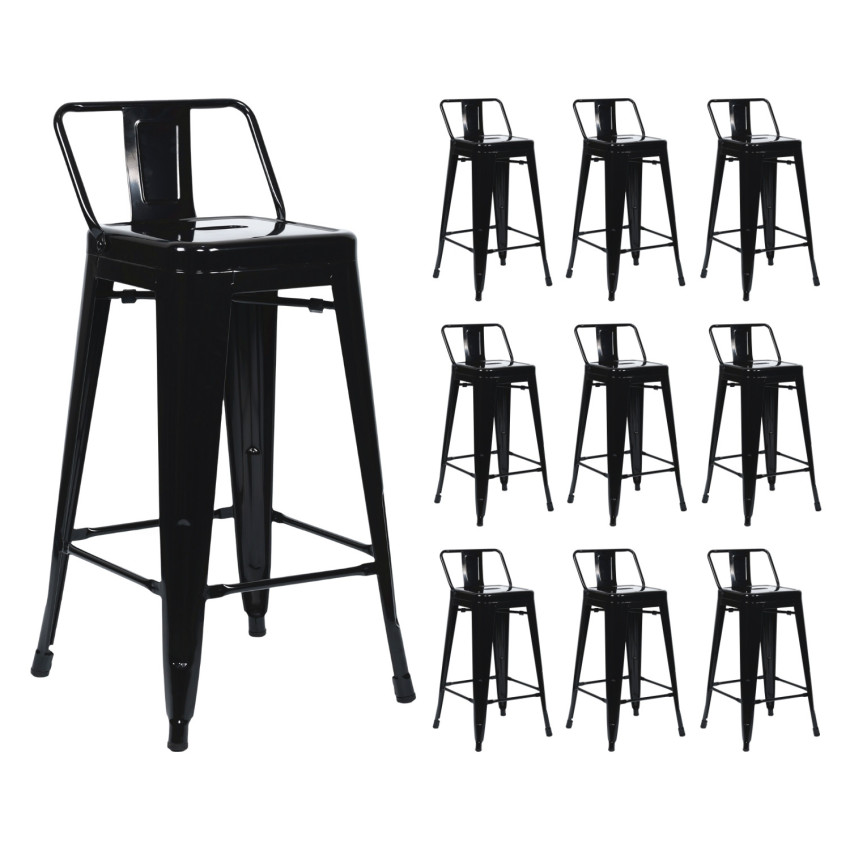 Pack 10 Taburetes Altos Industriales Apilables de Acero 41x41x85cm Thinia Home Taburetes 1
