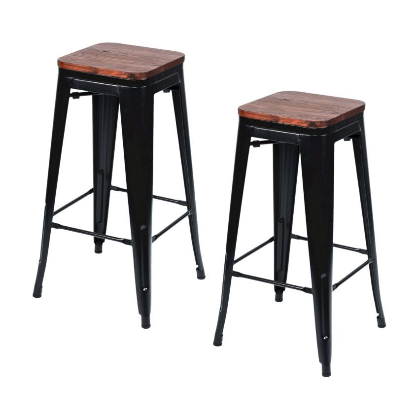Pack 2 Taburetes Medios Industriales Apilables de Acero y Madera 43x43x76cm Thinia Home Taburetes 1