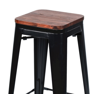 Pack 2 Taburetes Medios Industriales Apilables de Acero y Madera 43x43x76cm Thinia Home Taburetes 3