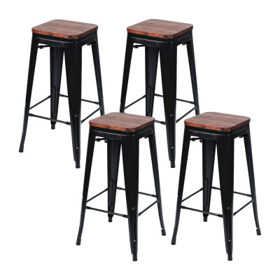 Pack 4 Taburetes Medios Industriales Apilables de Acero y Madera 43x43x76cm Thinia Home Taburetes 1